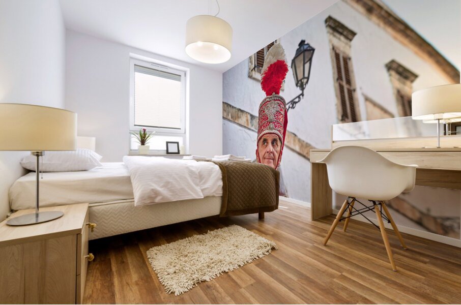 Apulia Puglia Italy. Ostuni. Festival of Saint Orontius. The cavalcata a procession of horses in the streets of the town Mural print