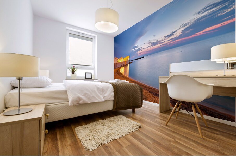 Salento. Apulia Puglia Italy. Gallipoli. Sunset on the waterfront Mural print
