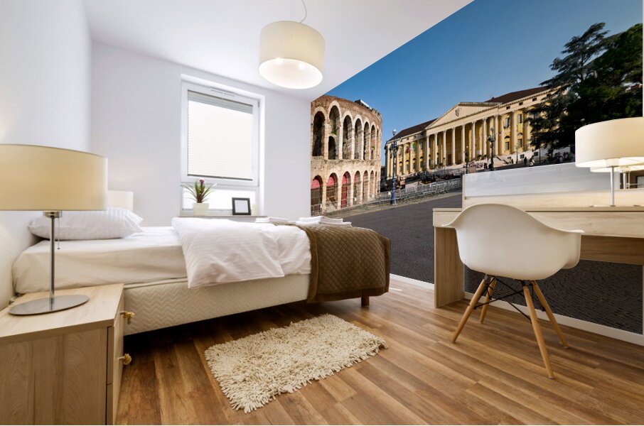 Verona Veneto Italy. The Verona Arena - Roman Amphitheatre and the Town Hall Mural print