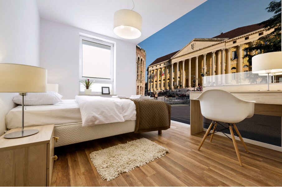 Verona Veneto Italy. The Verona Arena - Roman Amphitheatre and the Town Hall Mural print