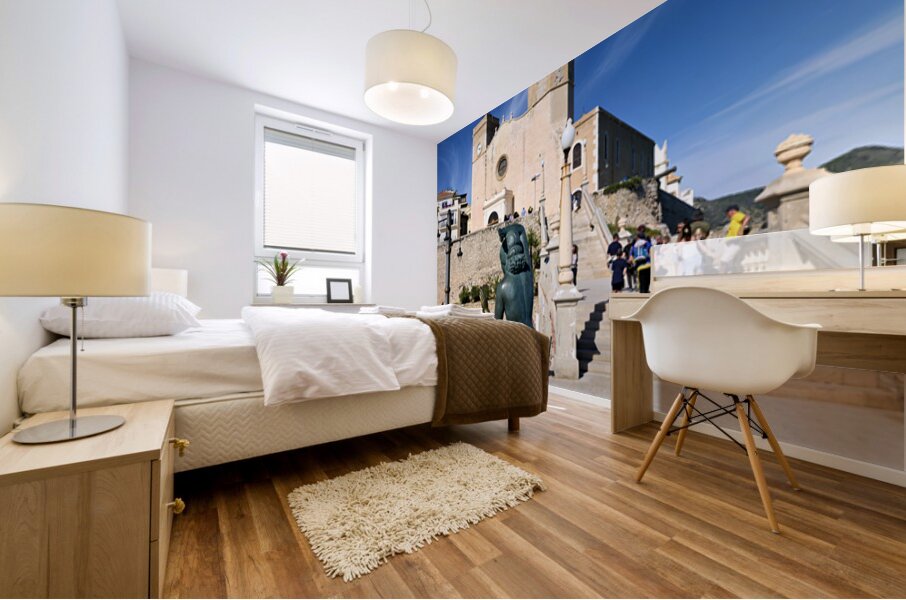 Sitges Catalunya Spain. Sculpture of the Queen of the Seas by Pedro Jimenez Corona on Mazatlans Malecon Mural print