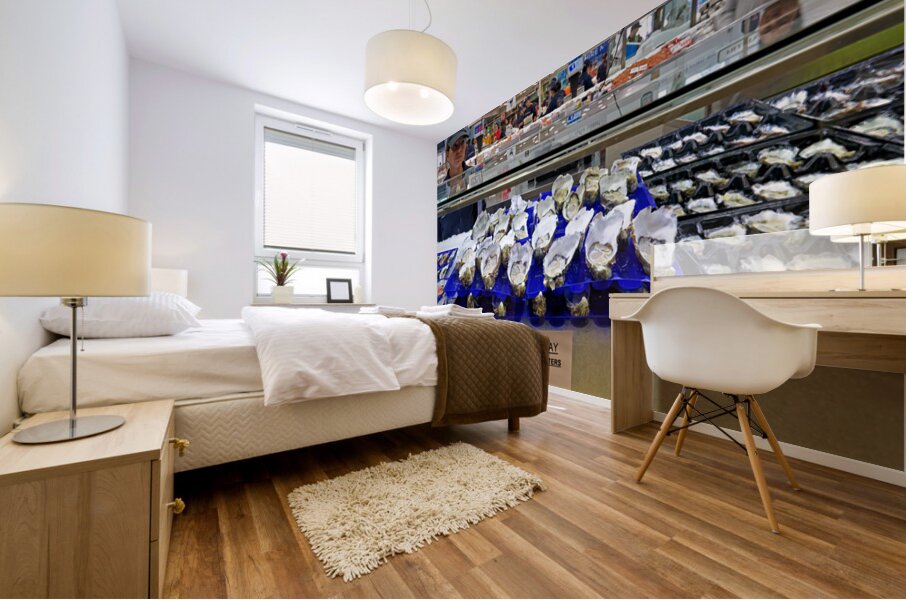 Fresh oysters on display at a seafood market. Mural print