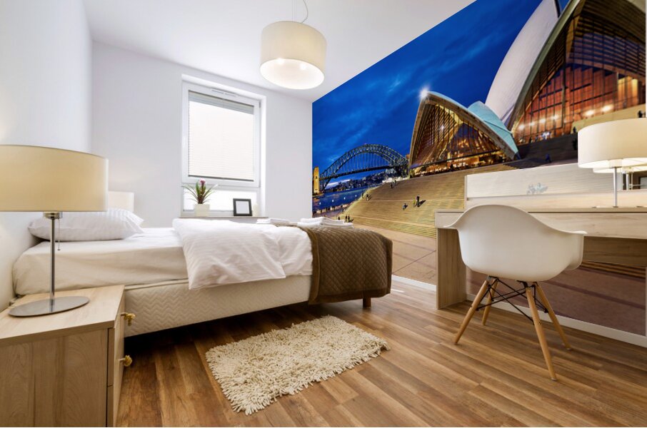 Sydney Opera House and Harbour Bridge at dusk. Mural print