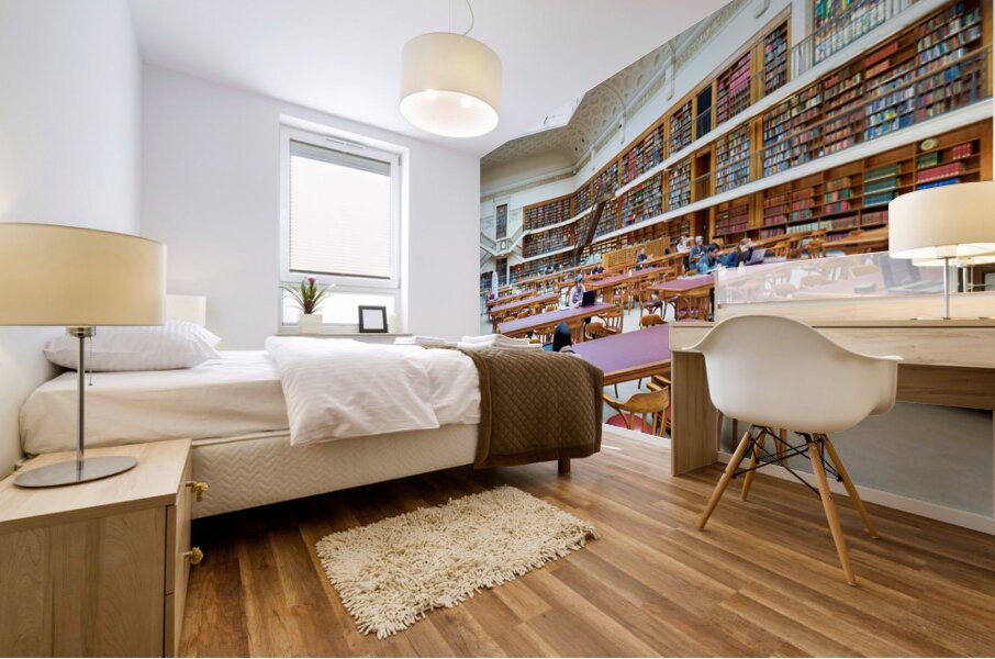 People study in the grand reading room of Mitchell Library in Sy Mural print