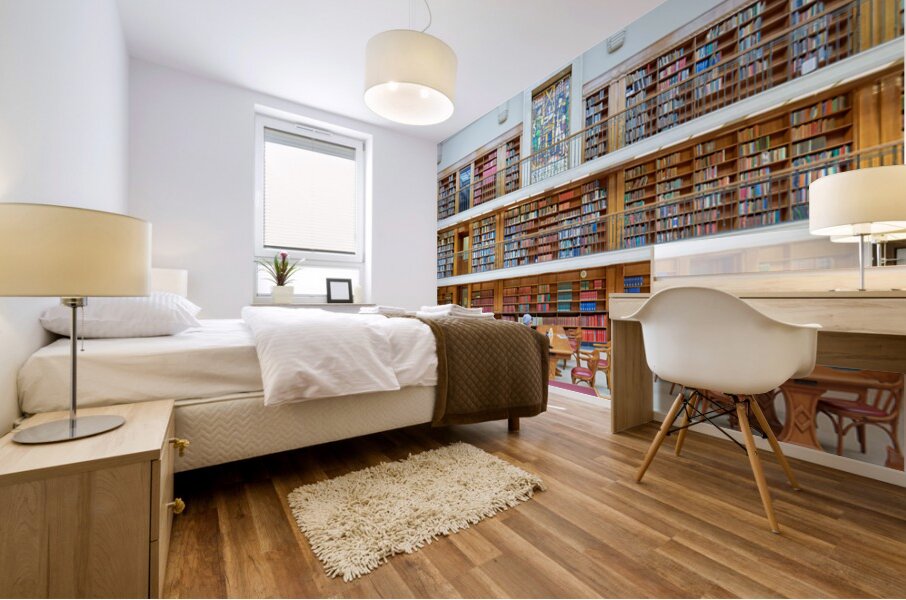 Studying in the grand Mitchell Library in Sydney Australia Mural print