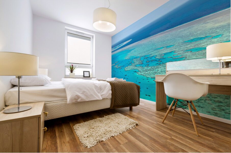Aerial view of the Great Barrier Reefs turquoise waters. Mural print