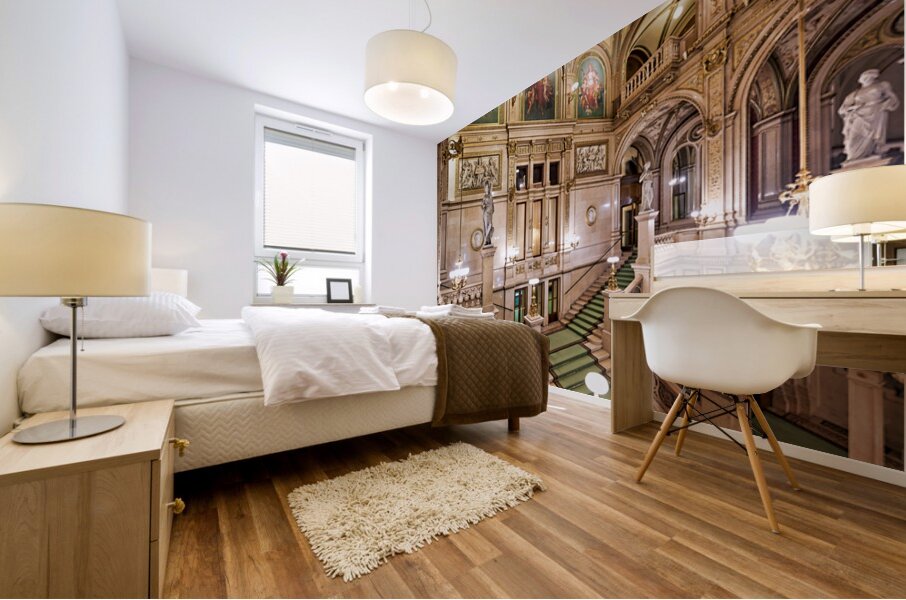 Vienna State Operas opulent grand staircase and hall. Mural print