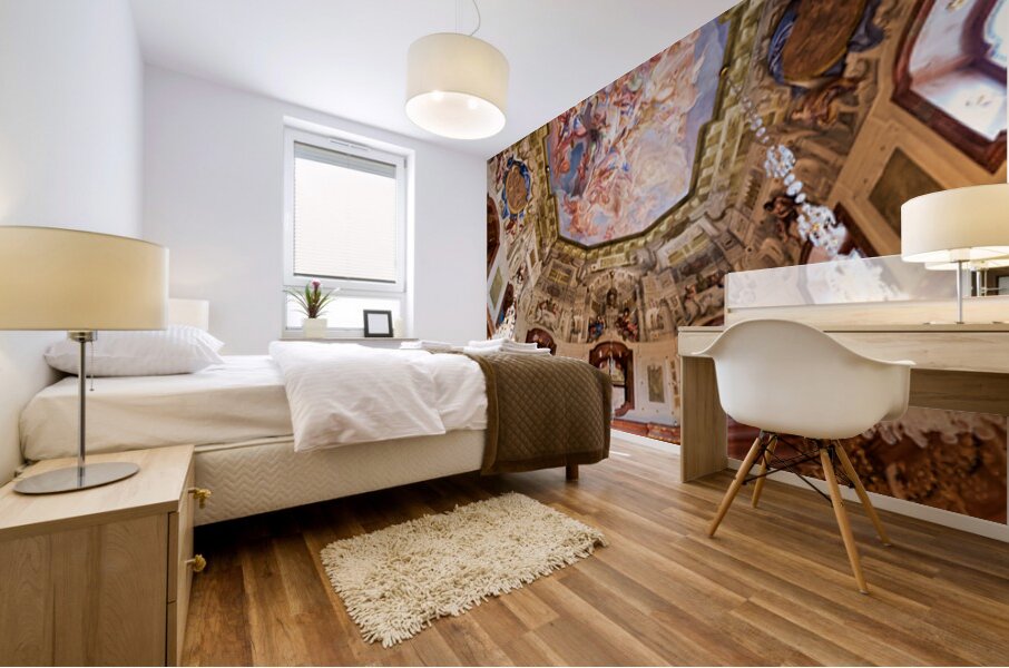 Grand baroque hall with elaborate ceiling fresco and crystal cha Mural print