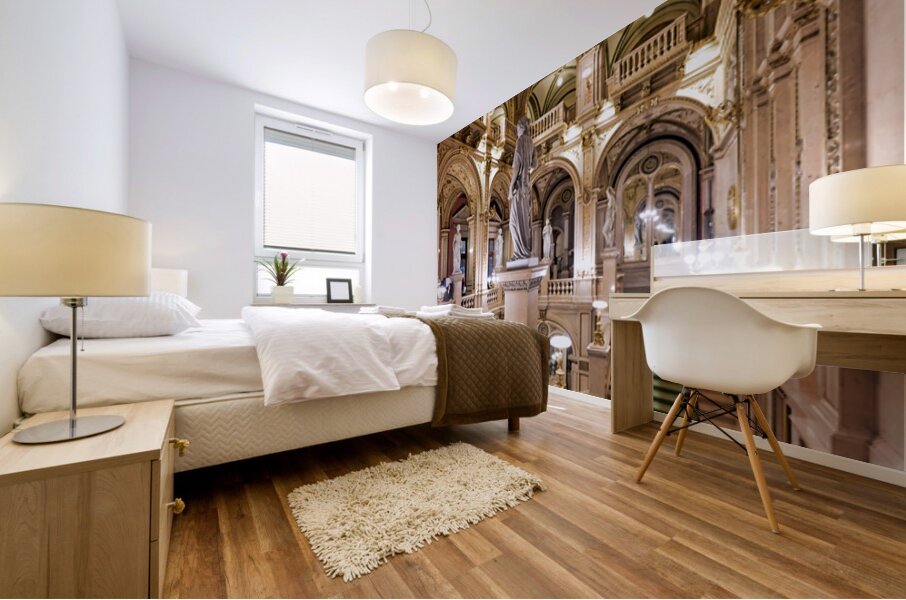 Opulent historic building interior with grand staircase and sta Mural print