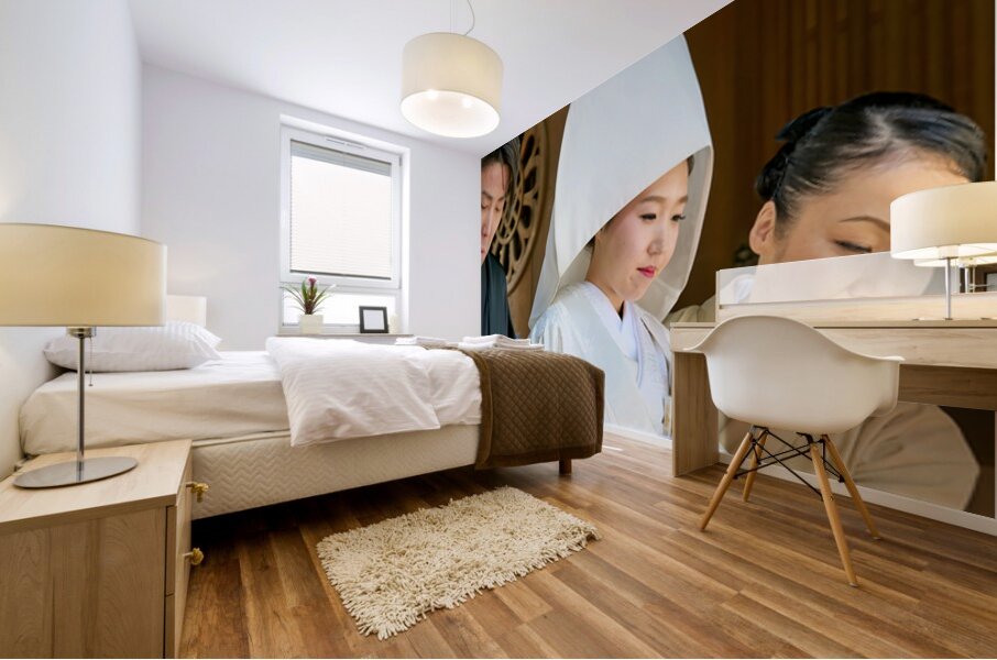 Traditional wedding ceremony at Meiji Jingu Shinto shrine in Tok Mural print