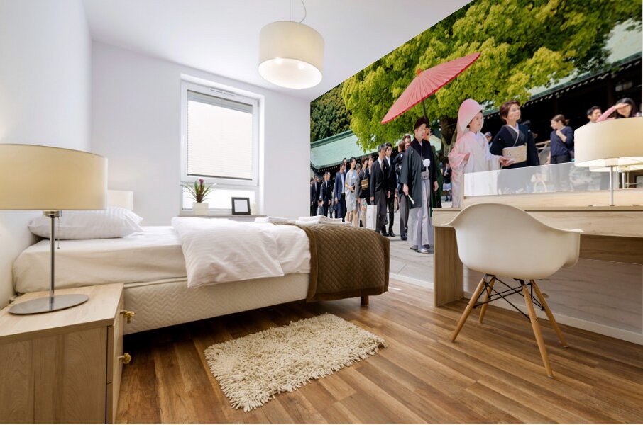 Traditional wedding ceremony at Meiji Jingu shrine in Tokyo Japa Mural print