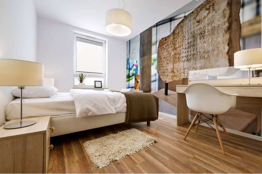 Exploring ancient inscriptions at the Acropolis Museum in Athens Mural print