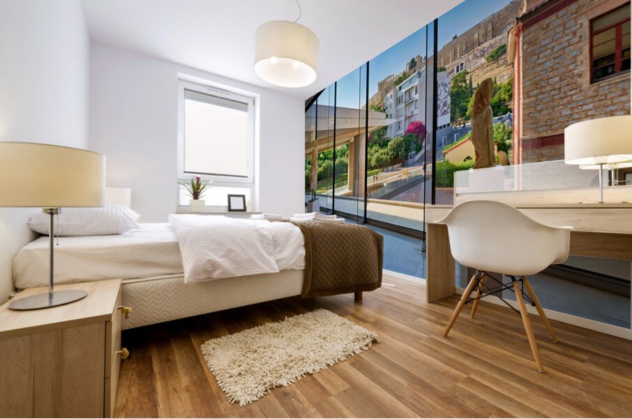 View of the acropolis from the acropolis museum in athens greece Mural print