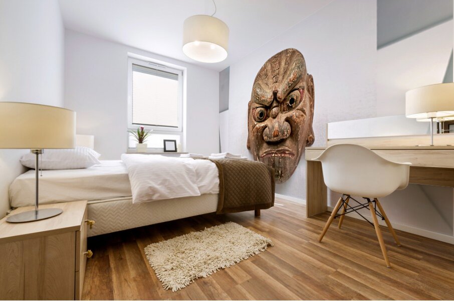 Ancient Japanese mask displayed at Honkan Gallery in Tokyo Mural print