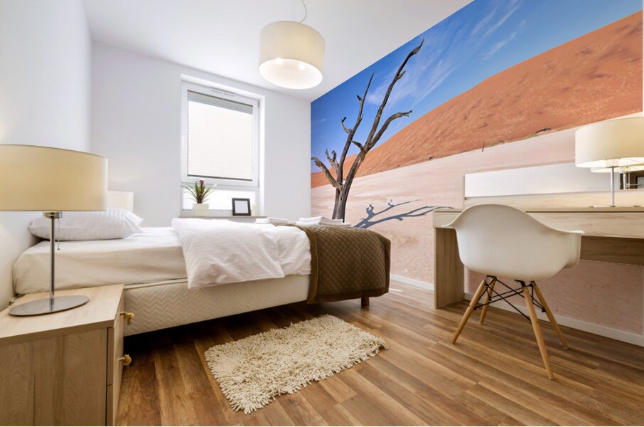 Dry camel thorn tree in Deadvlei clay pan of Namibia Mural print