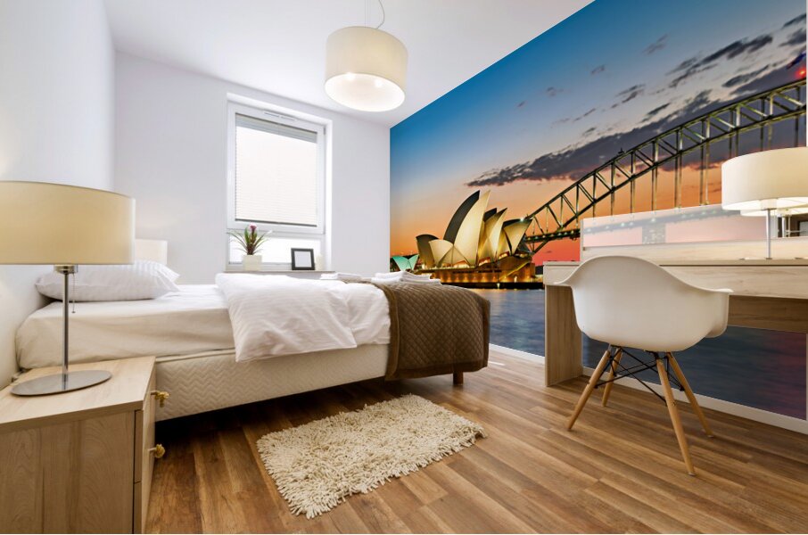 Sydney Opera House and Harbour Bridge at sunset. Mural print