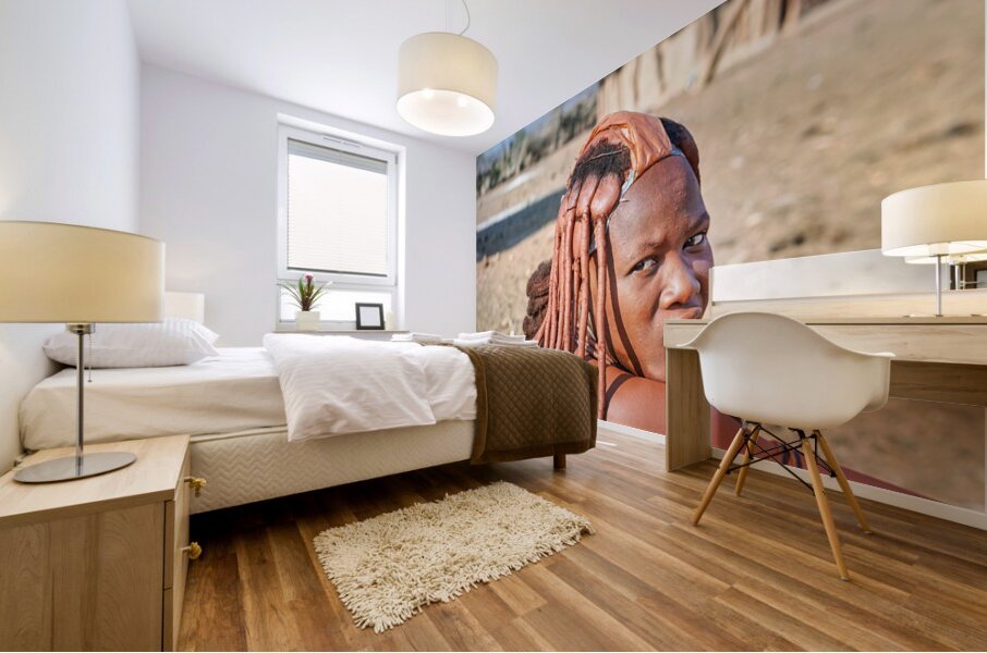 Traditional hair headdress worn by woman in Himba village in Nam Mural print