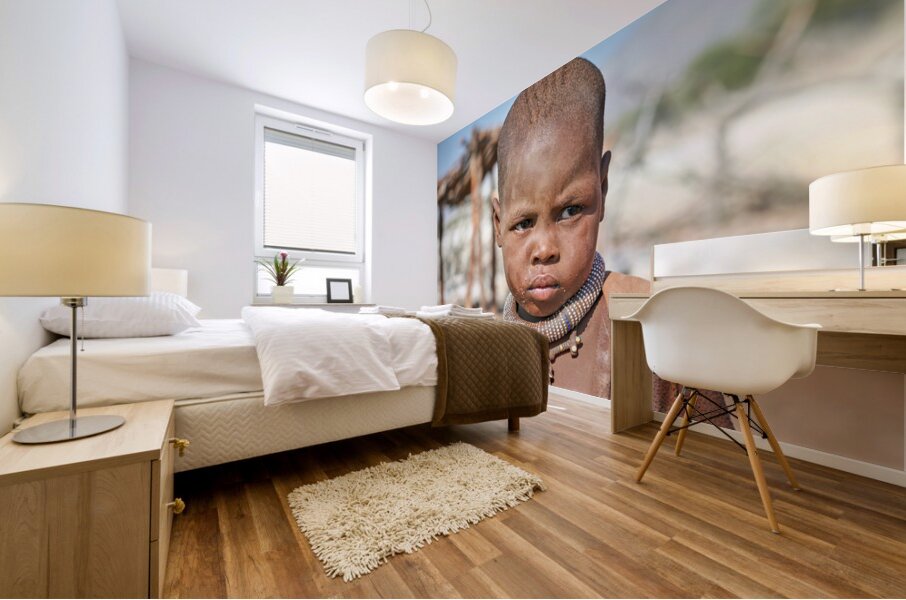 Portrait of a child from Himba Village in Kunene Region of Namib Mural print