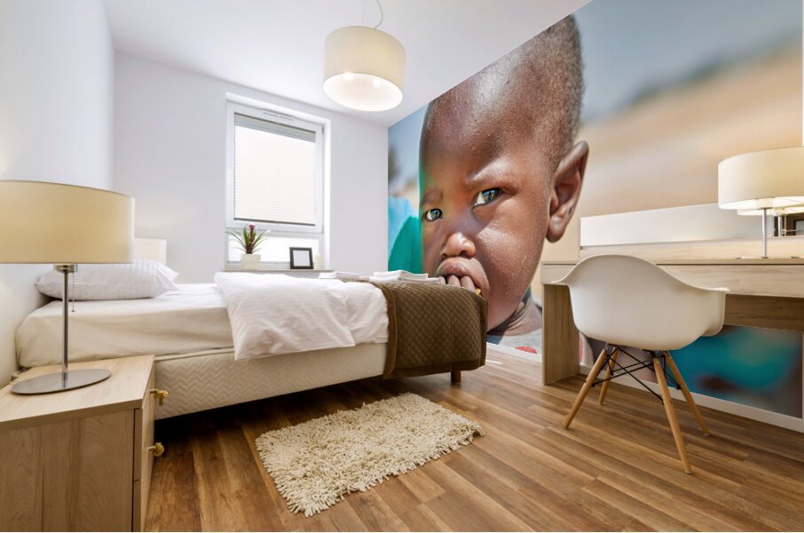 Sad boy in Kavango Region of Namibia looks thoughtful and lost Mural print