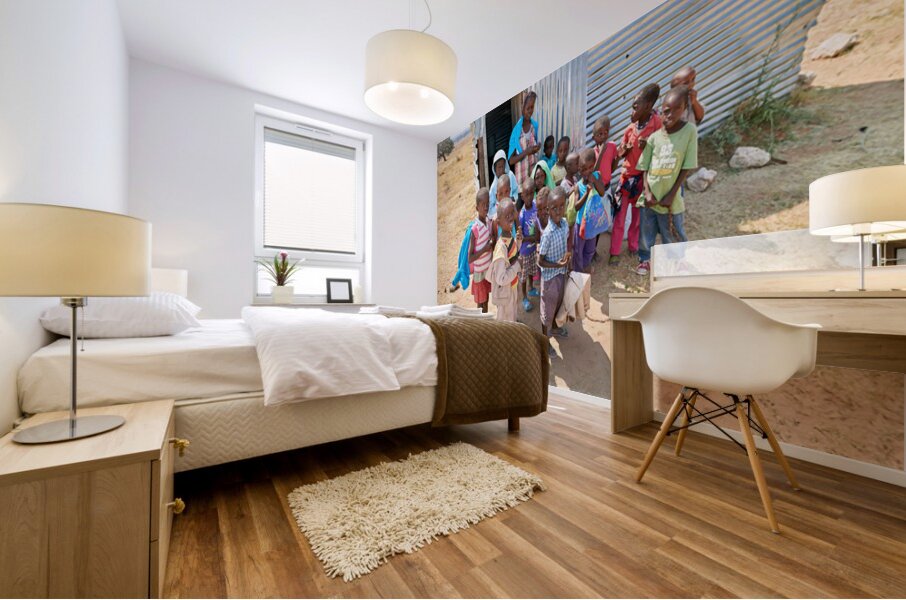 Students gather outside a school in Kavango Region Namibia Mural print