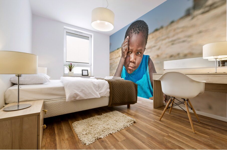 Joyful boy in Kavango Region playing in Namibia Mural print
