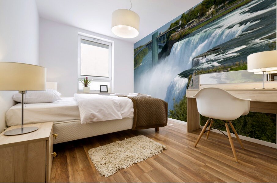 Niagara Falls bridge and observation deck on a sunny day. Mural print