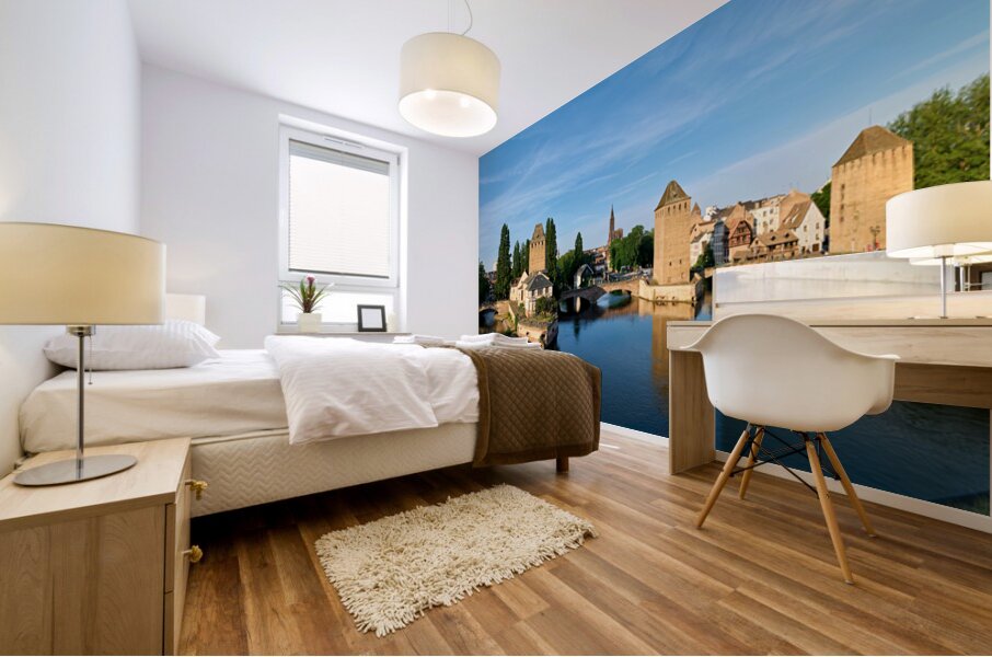 Covered bridges in Strasbourg by the river on a clear day Mural print