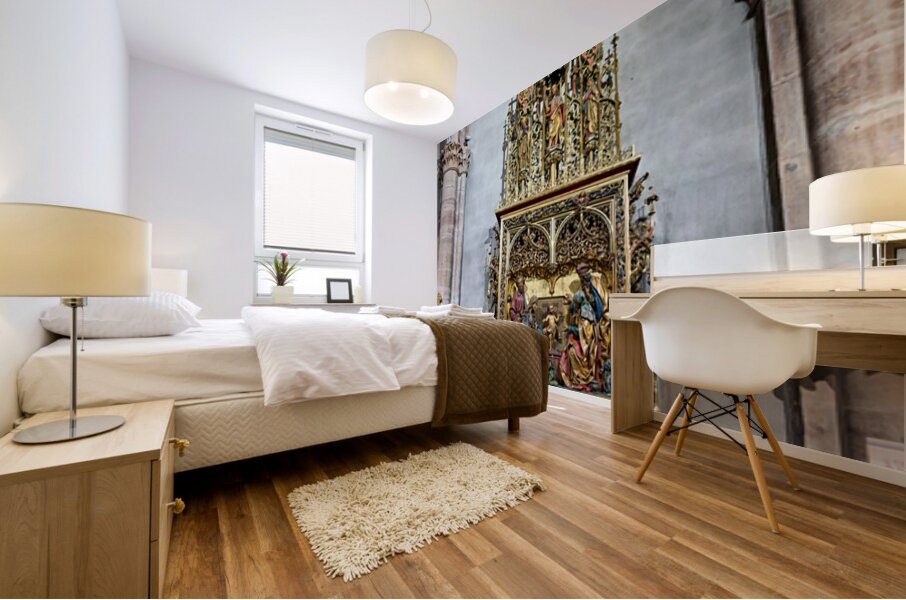 Detailed woodcarving shows religious events in St. Martin Church Mural print