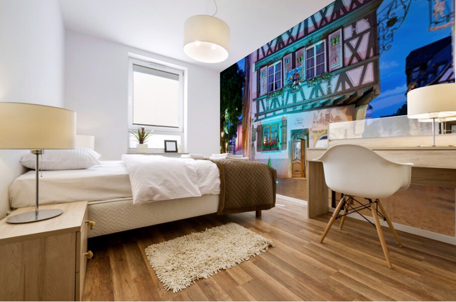 Timber framed houses in Colmar at night with soft lights Mural print