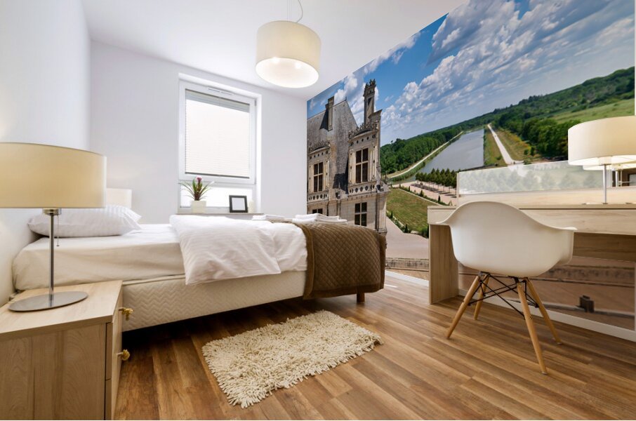 View of gardens at Chateau de Chambord in France on a sunny day Mural print