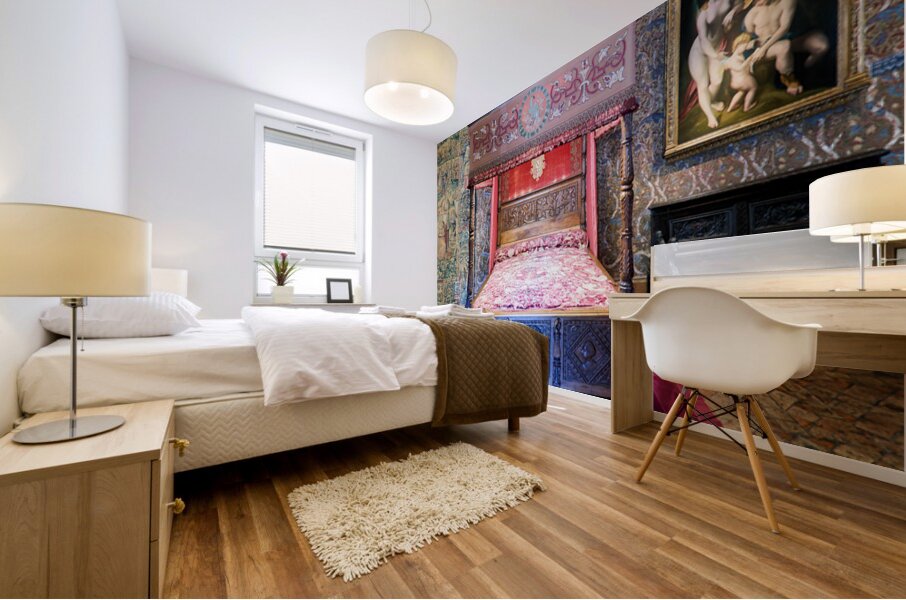 Historic bed in the Chateau de Chenonceau in France Mural print