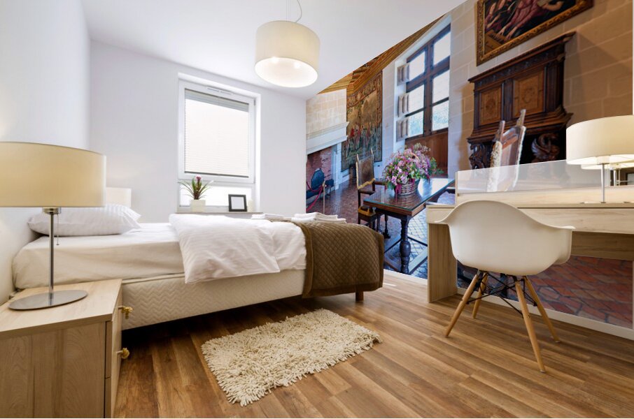 Interior of Chateau de Chenonceau in France with furniture and d Mural print