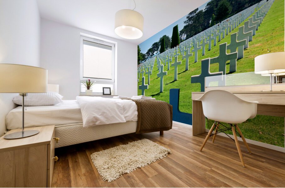 Grave markers at Normandy American Cemetery in Colleville sur Me Mural print