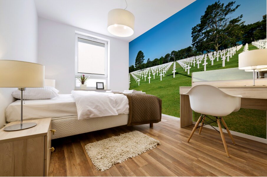 Grave markers at Normandy American Cemetery in Colleville sur Me Mural print