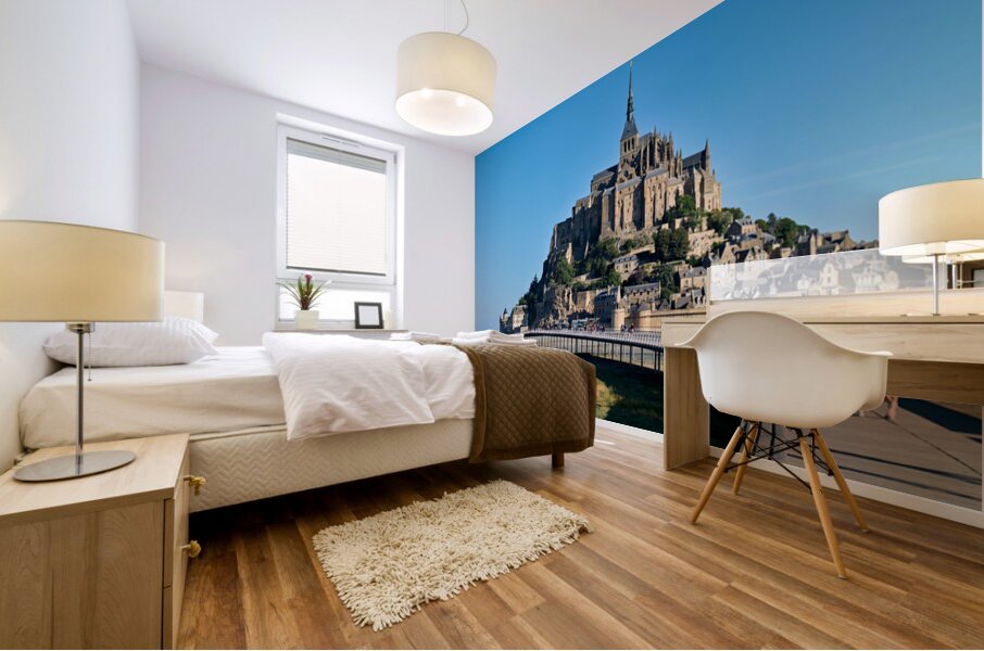 Tourists walking along the path to Mont Saint Michel in Normandy Mural print