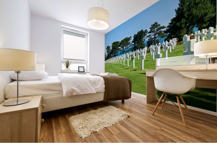Grave markers at Normandy American Cemetery in Colleville sur Me Mural print