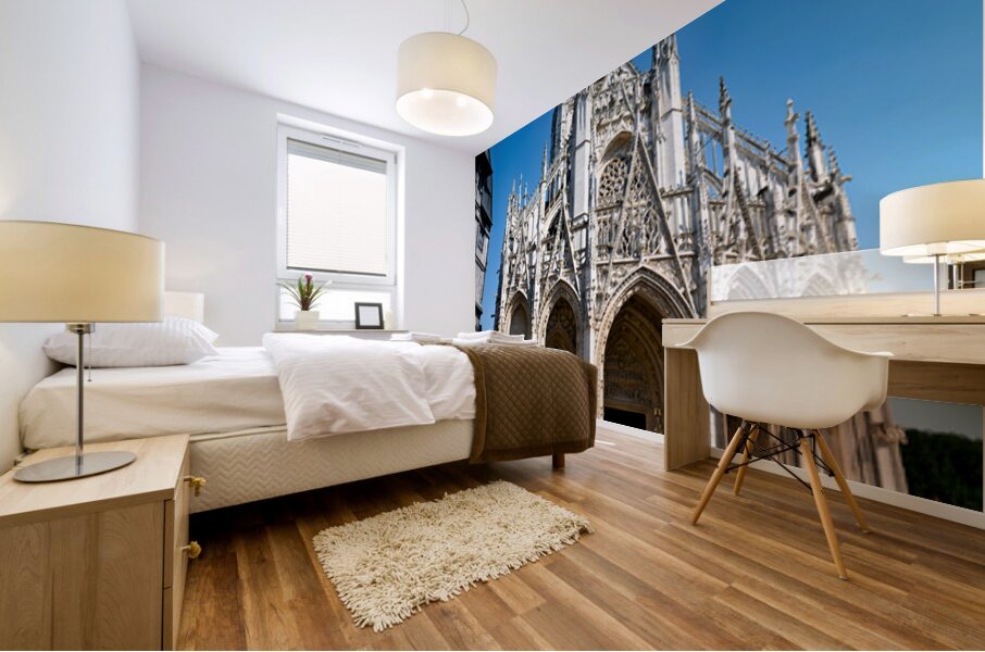 Saint Maclou church in Rouen Normandy with clear blue sky Mural print
