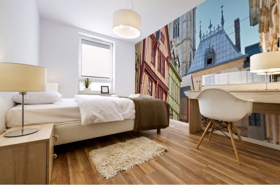 Walking in Rouen near Le Gros Horloge clock in Normandy France Mural print