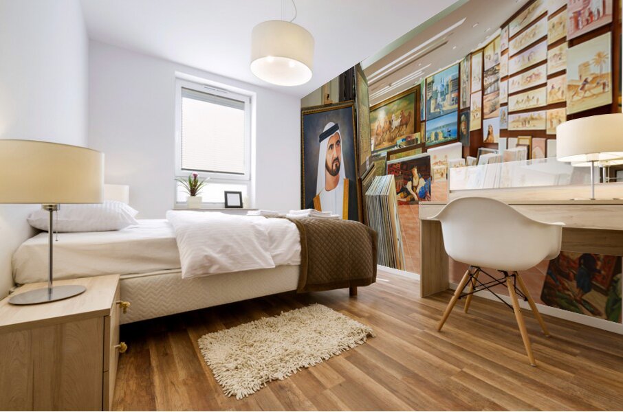 Middle Eastern art fills an art gallery in Dubai UAE Mural print