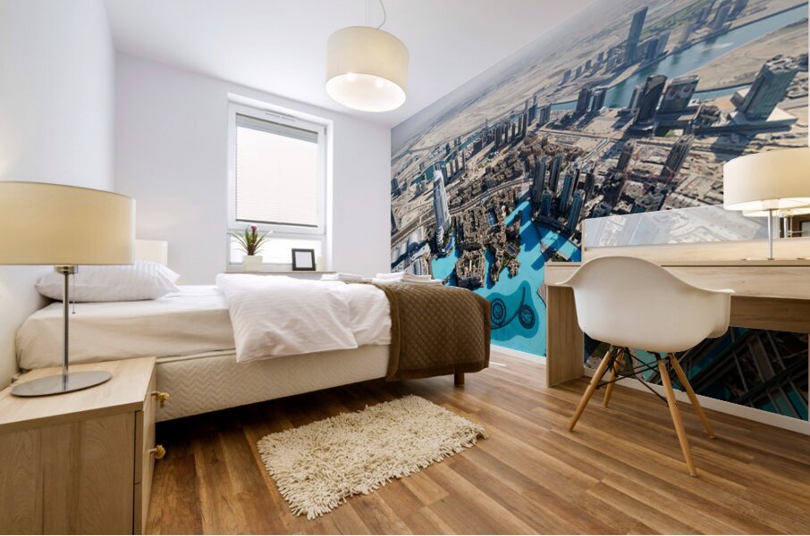 Skyline view of Dubai with skyscrapers and artificial lake Mural print