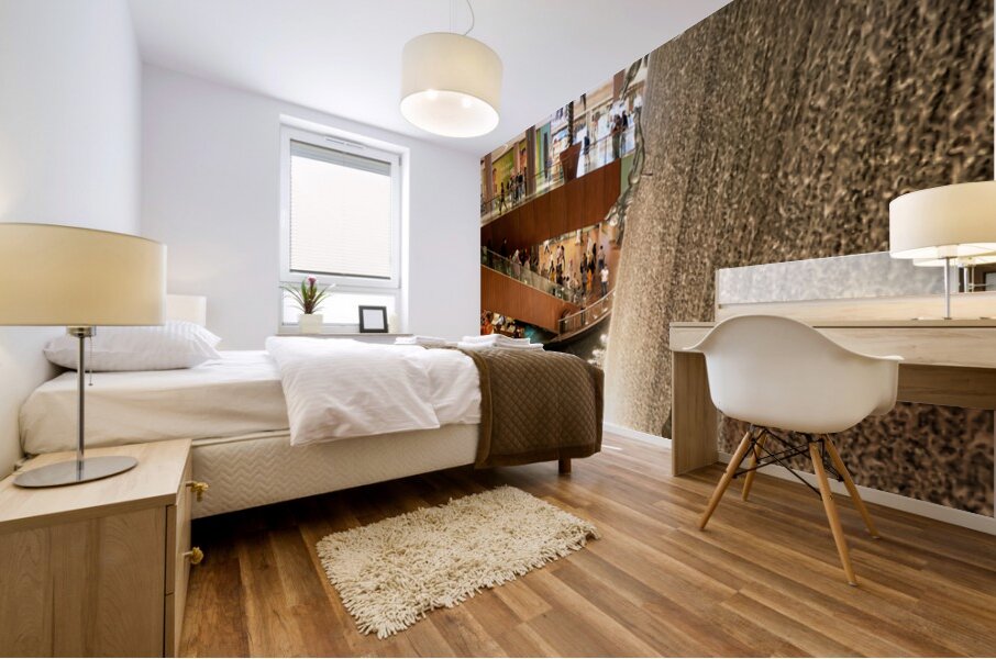 Diving figures at Dubai Mall waterfall attract many visitors Mural print