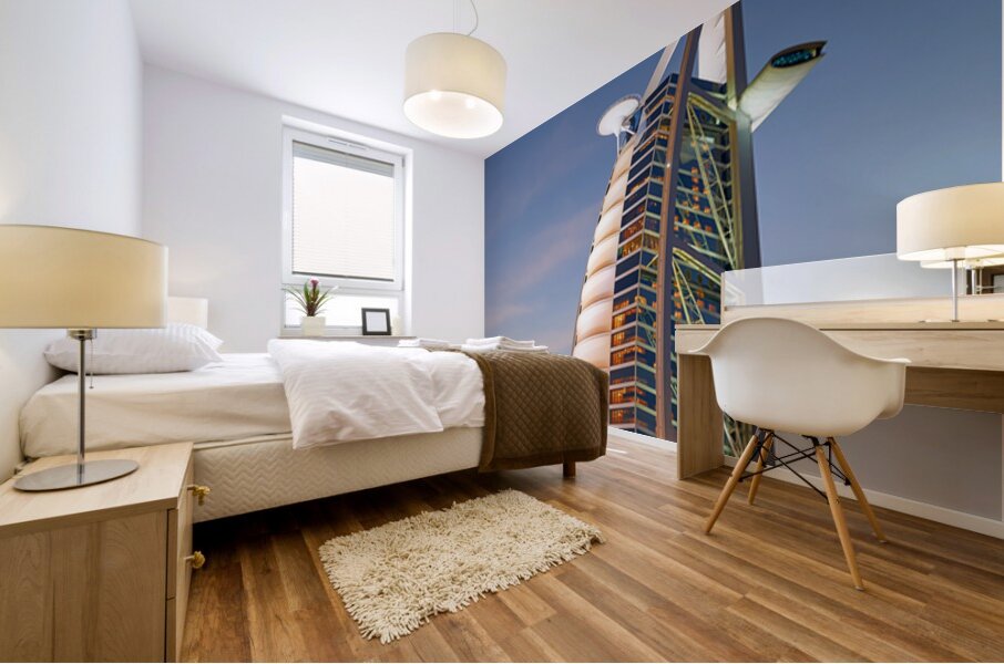 Burj Al Arab hotel at sunset in Dubai UAE with beautiful sky Mural print