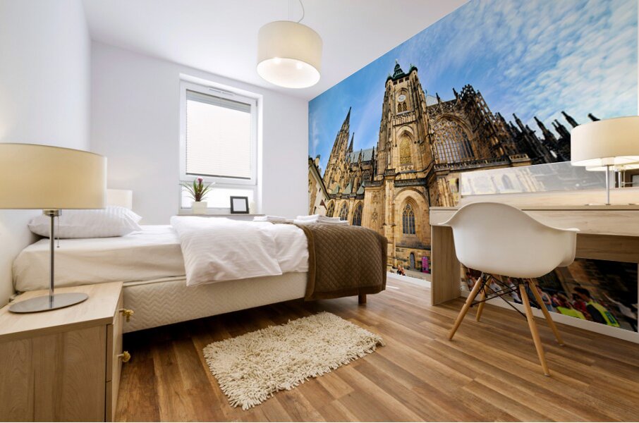 Majestic St. Vitus Cathedral Prague under a blue sky. Mural print