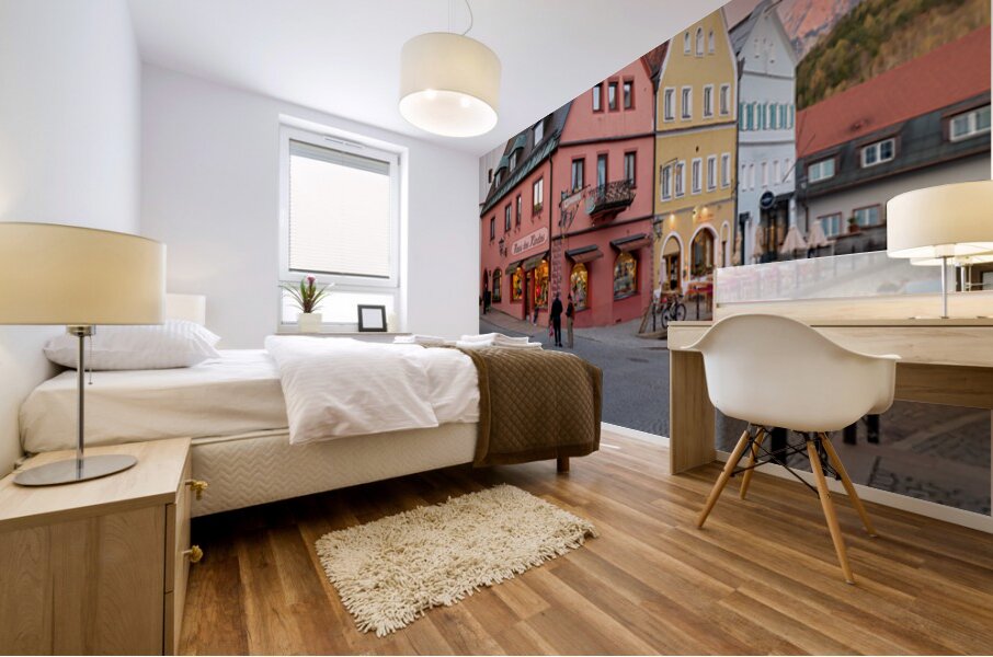 Streets of Fussen on the Romantic Road at dusk Mural print