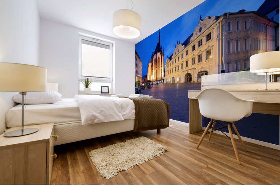 Wurzburg at dusk with Marienkapelle and Falcon House in view Mural print