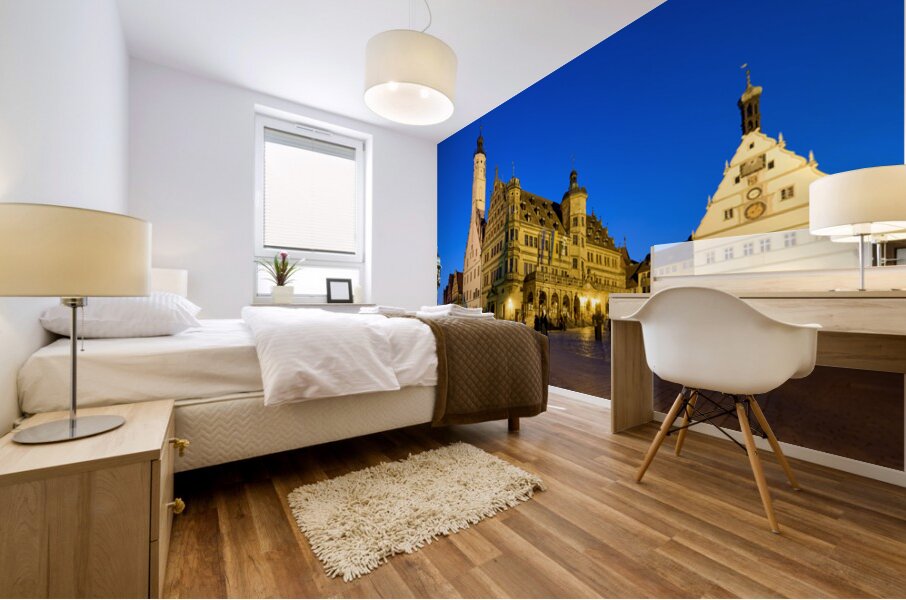 Market square at sunset in Rothenburg ob der Tauber Germany Mural print