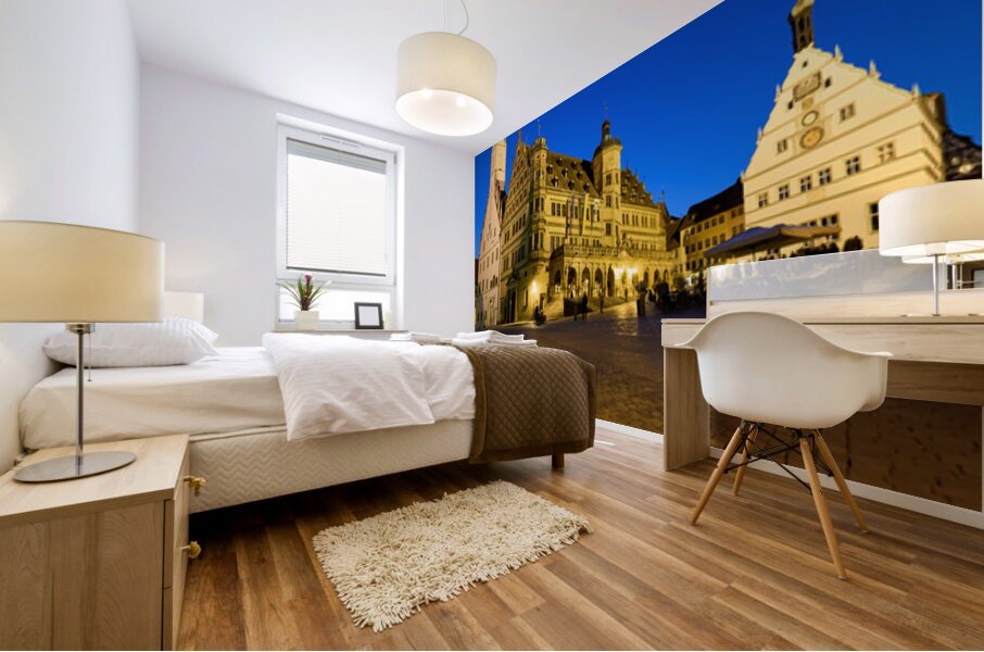 Market square in Rothenburg ob der Tauber during sunset Mural print