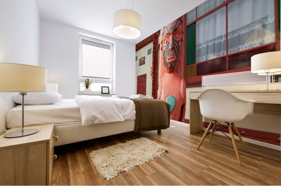 Maori carving at Whakarewarewa village in Rotorua New Zealand Mural print