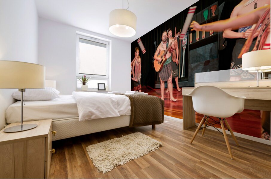 Maori haka dance performance in Auckland New Zealand Mural print