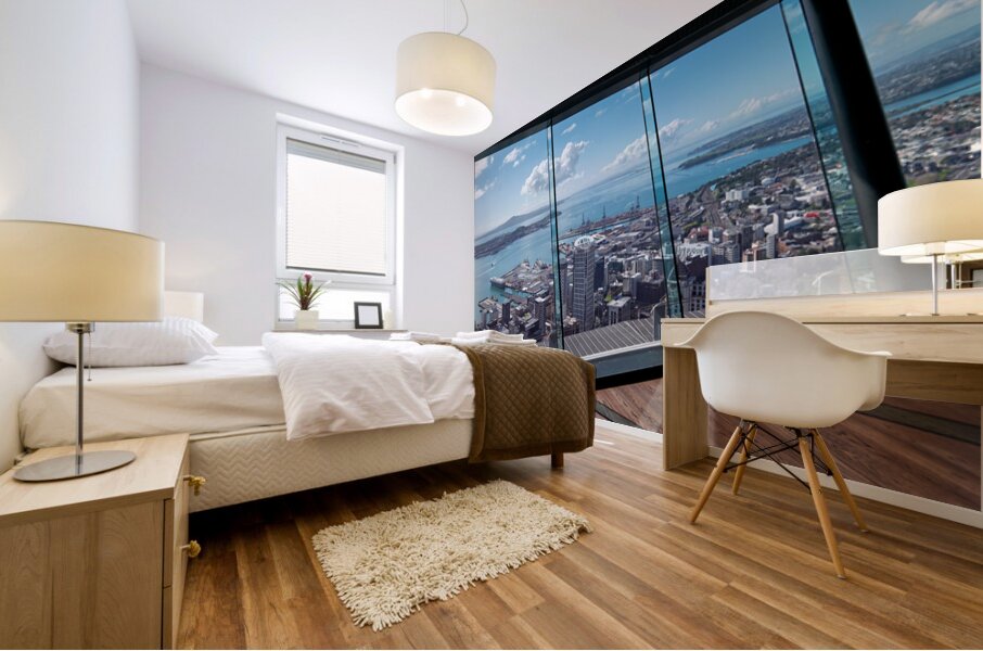 Aerial view of Auckland city and the financial district in New Z Mural print